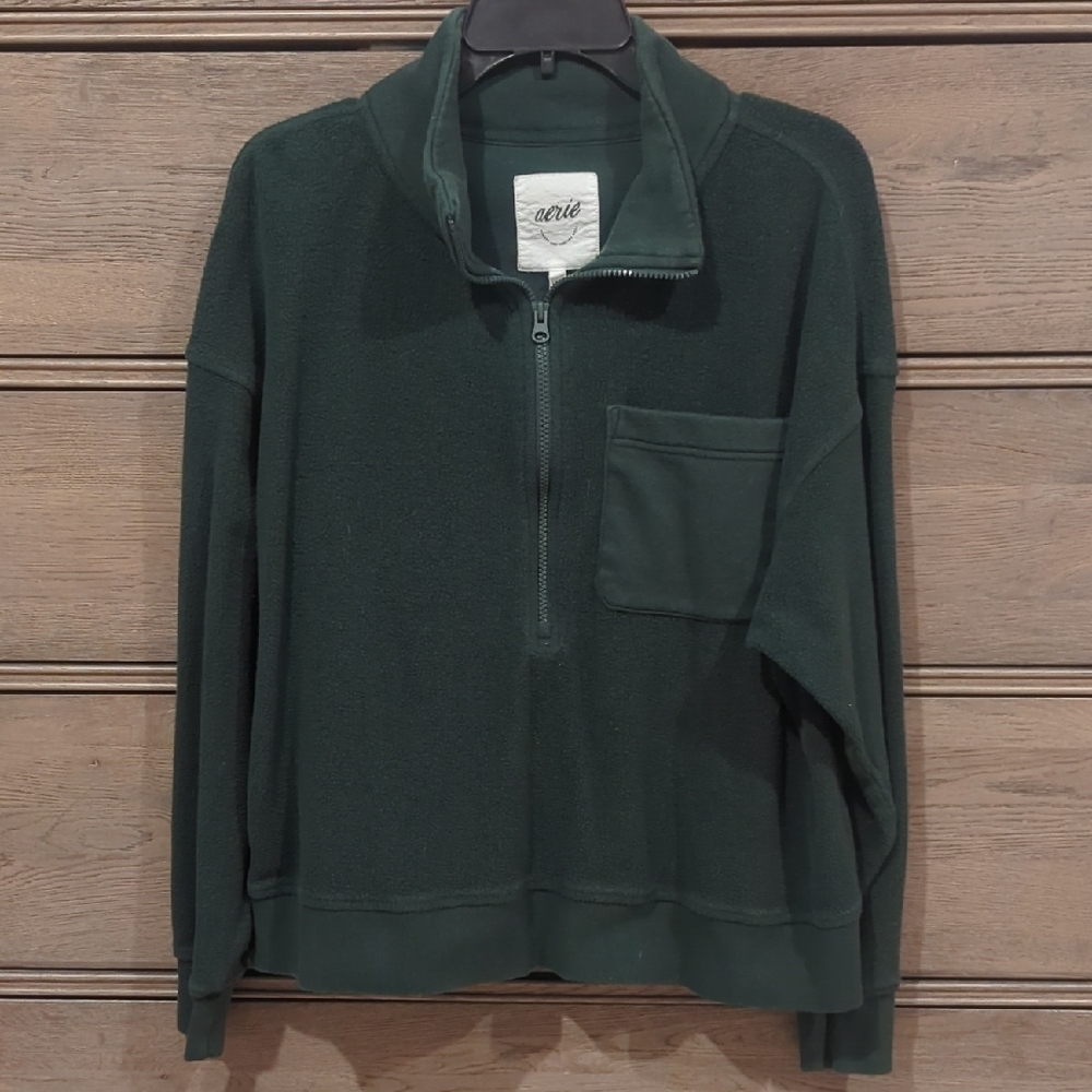 Aerie Women's Deep Green Half Zip Sweater
